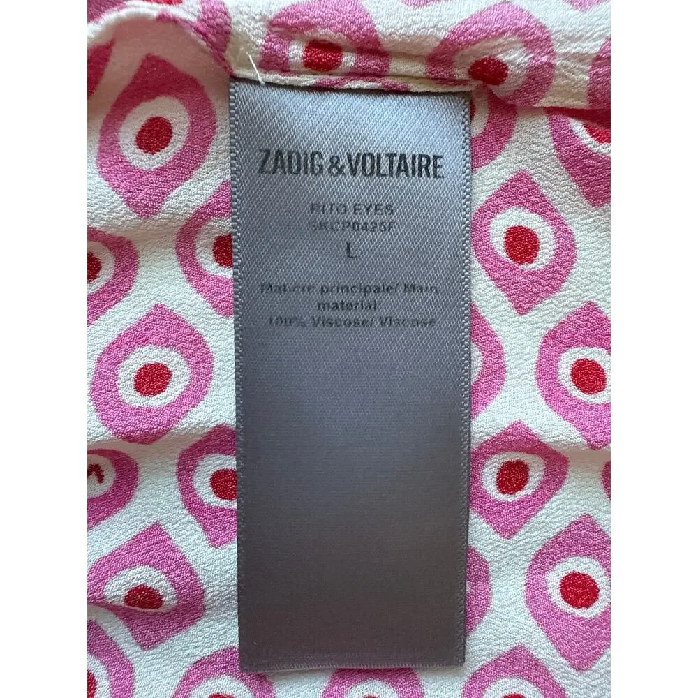 Zadig & Voltaire Rito Eyes Dress Pink White Cap Sleeve Floral Ruffle Size Large
